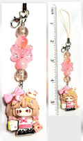 Whimsical Kawaii Beaded Pink Kitty Girl Keychain or Phone Bag Charm