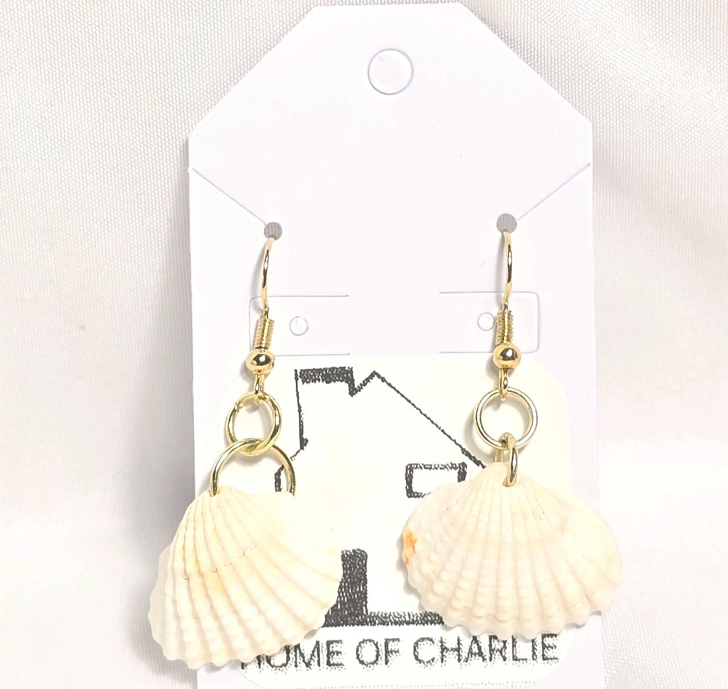 Natural shell earrings : coastal beach statement earrings with gold plated hooks