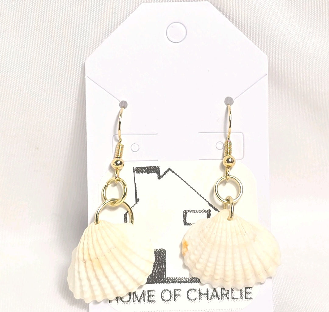 Natural shell earrings : coastal beach statement earrings with gold plated hooks