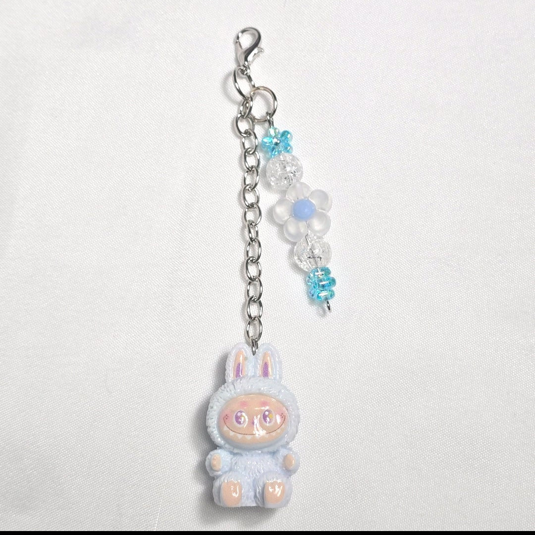 New Pastel Blue Labubu Inspired  Multi Strand Mixed Beaded Bag Charm Key Holder Keychain