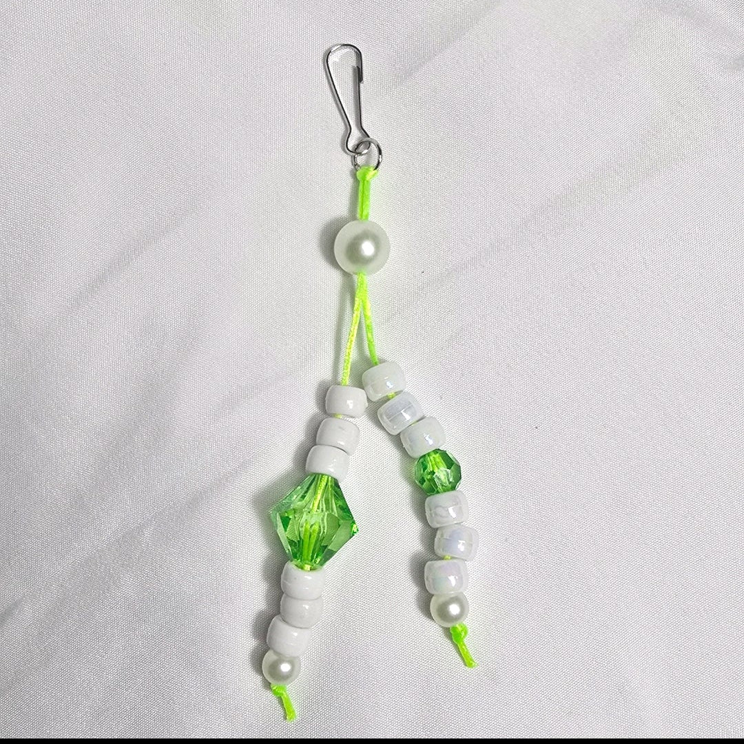 New Pastel Green Labubu Inspired  Multi Strand Mixed Beaded Bag Charm Key Holder Keychain