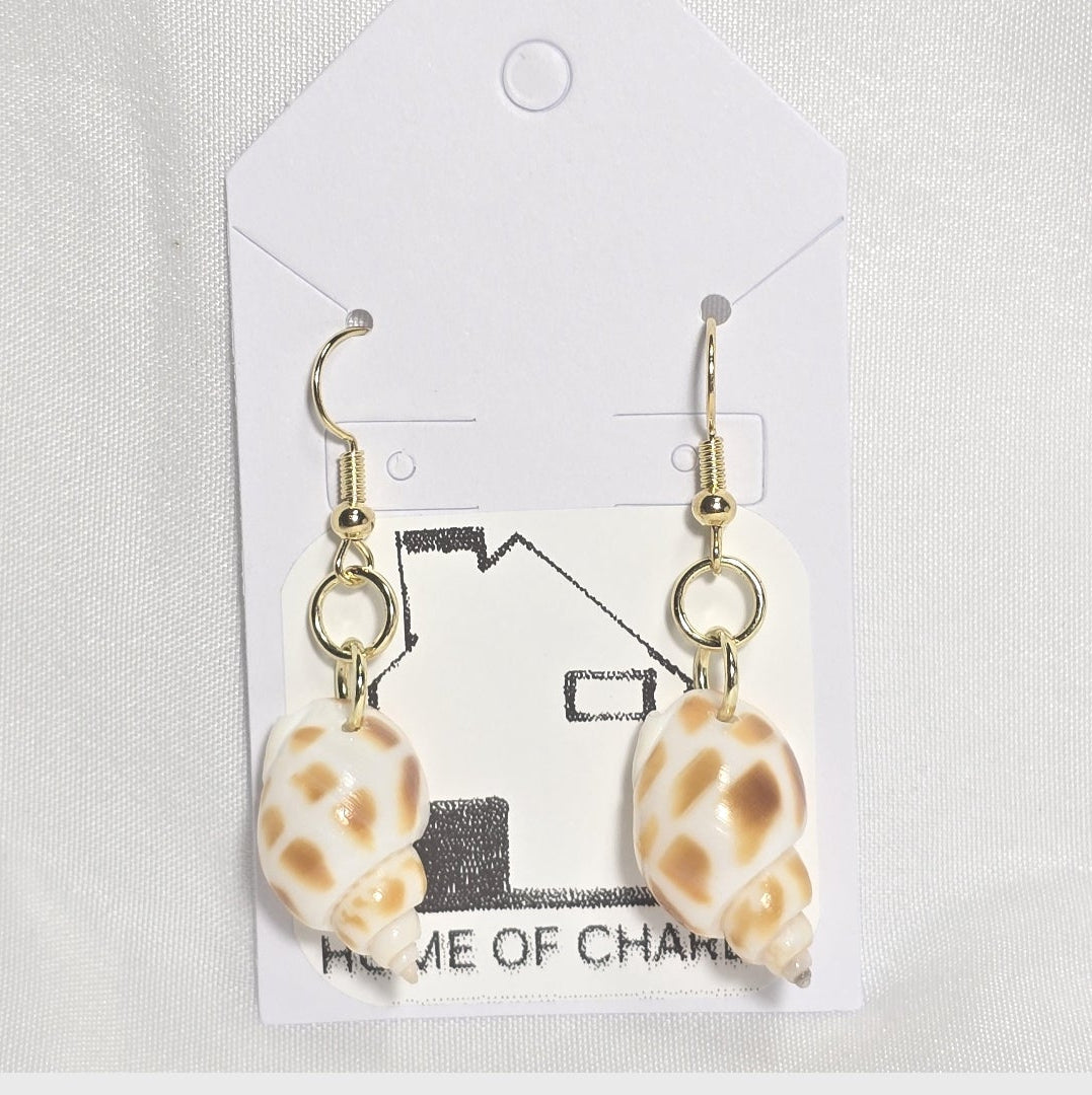 Natural shell earrings : coastal beach statement earrings with gold plated hooks