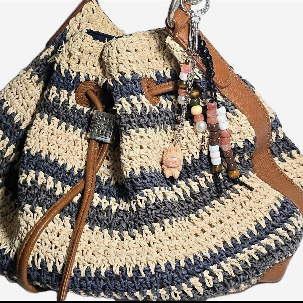 New Brown Labubu Inspired  Multi Strand Mixed Beaded Bag Charm Key Holder Keychain