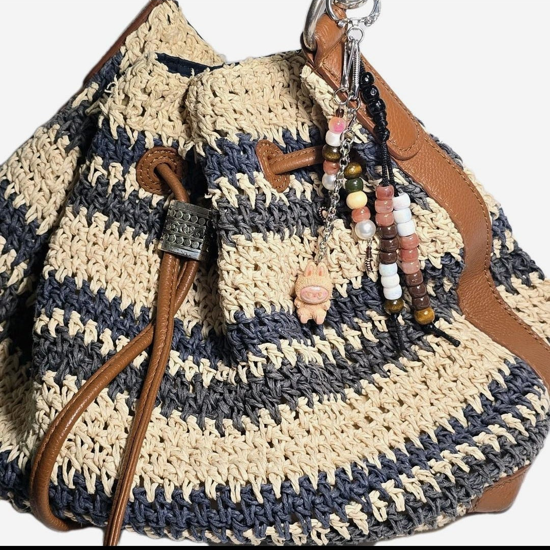 New Brown Labubu Inspired  Multi Strand Mixed Beaded Bag Charm Key Holder Keychain