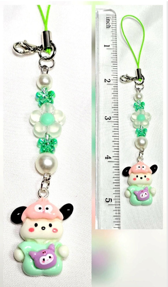 Cute Green Pochacco Kawaii Beaded Key Chain or Phone Charm
