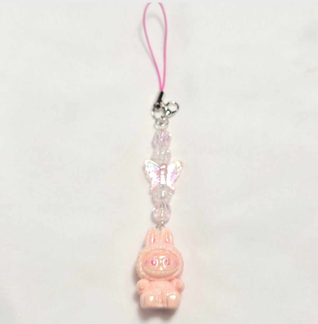 Cute Pastel Orange Kawaii Beaded Monster Key Chain or Phone Charm