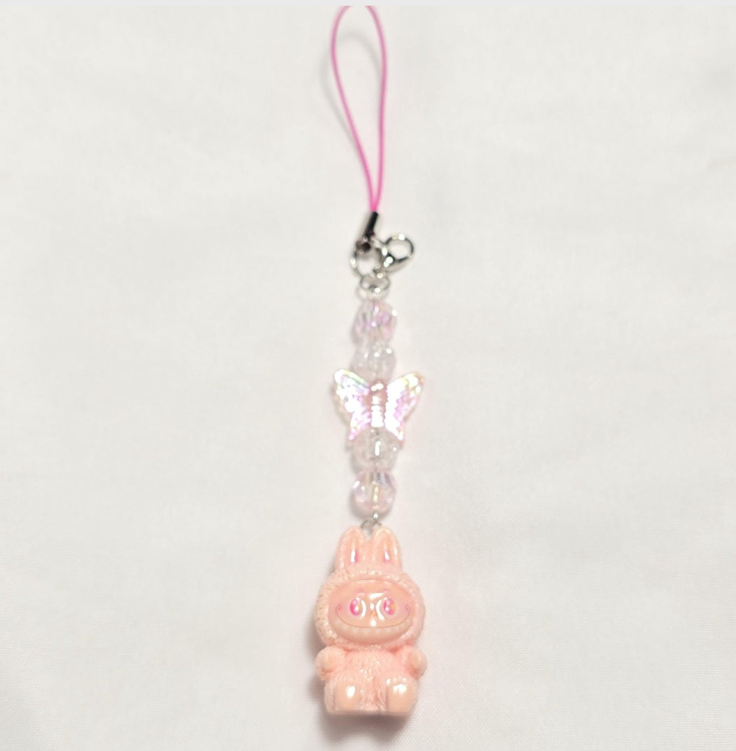 Cute Pastel Orange Kawaii Beaded Monster Key Chain or Phone Charm