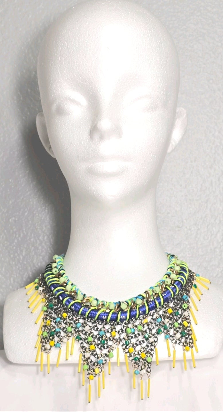 Women's Beaded Vibrant Colorful Bohemian Statement Bib Choker Necklace