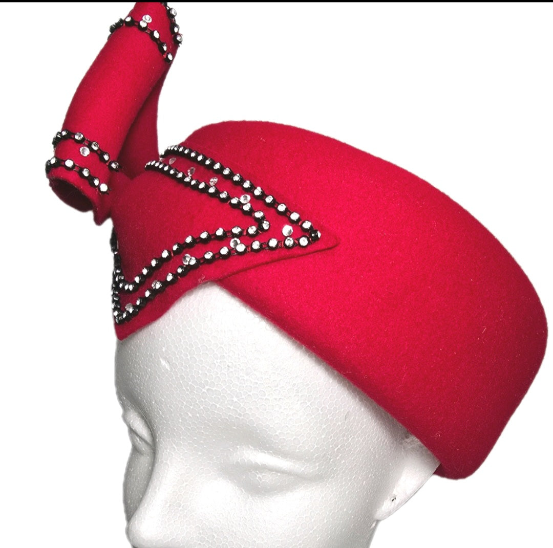 Hopeless Romantic 100% Wool  Red Church Wedding Derby Fascinator Hat with Bow