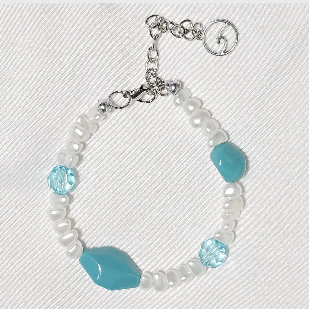 Ocean Life Beach Stackable White and Torquiose  Mixed Beaded Stretchy Bracelets