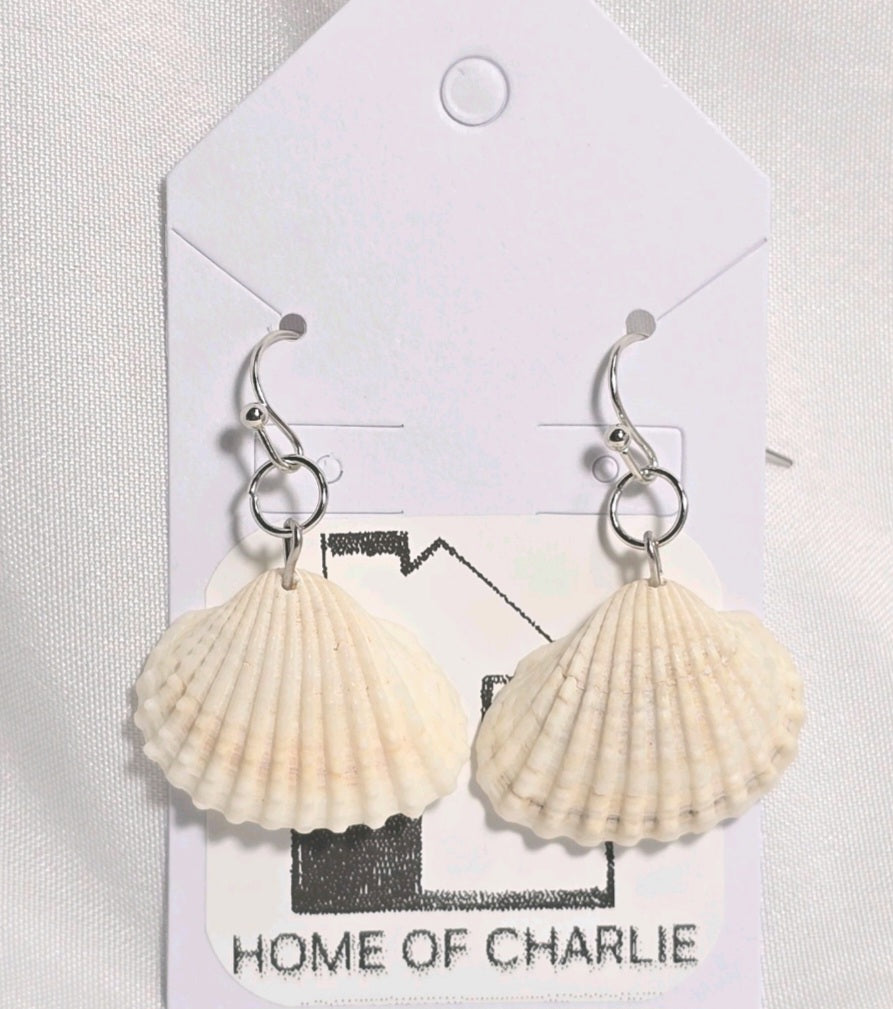 Natural Shell Earrings with Blue Glass Bead and faux pearl: Coastal Beach Statement Jewelry