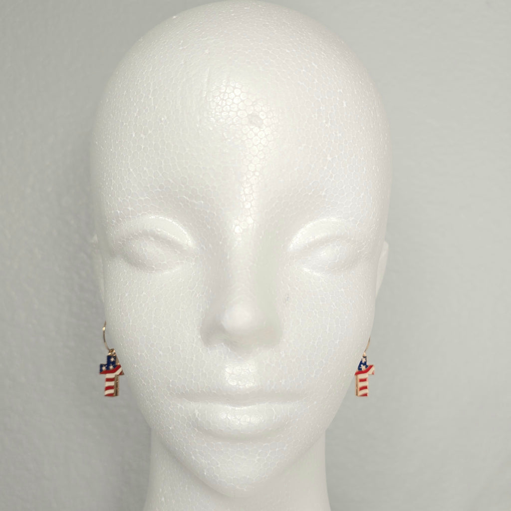 Cross Enamel American Flag  Patriotic Independence Day July 4th  Themed Earrings