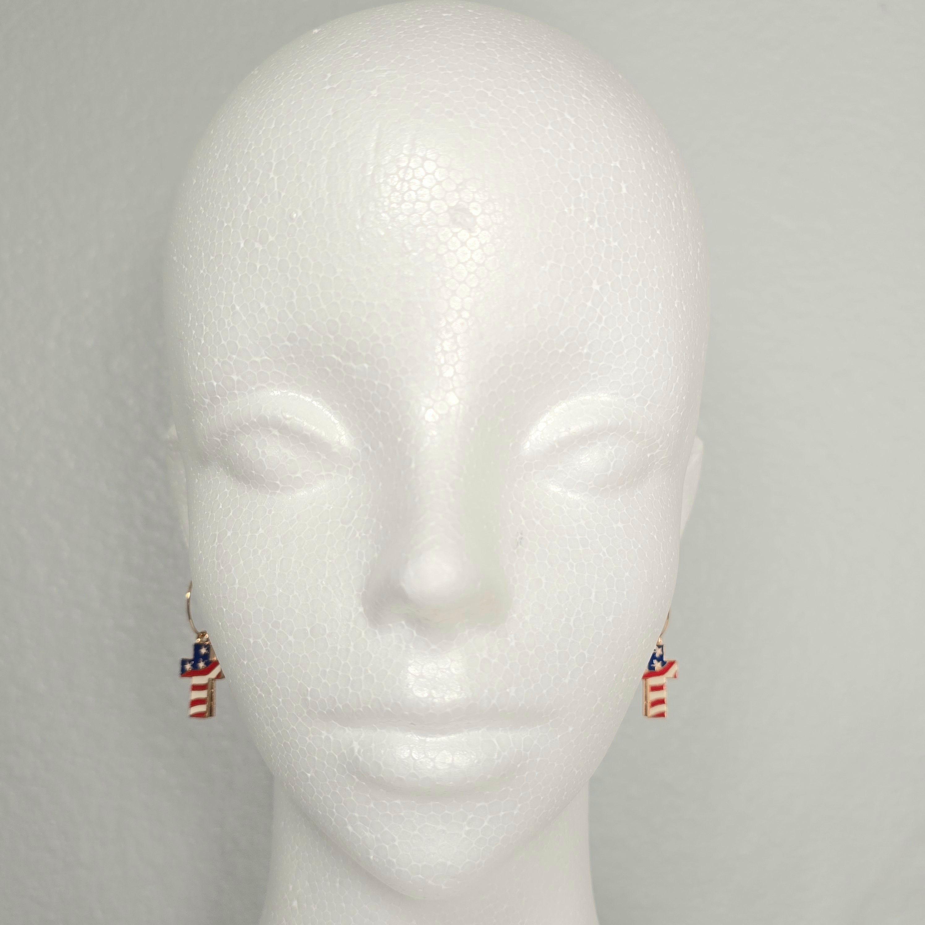 Cross Enamel American Flag  Patriotic Independence Day July 4th  Themed Earrings