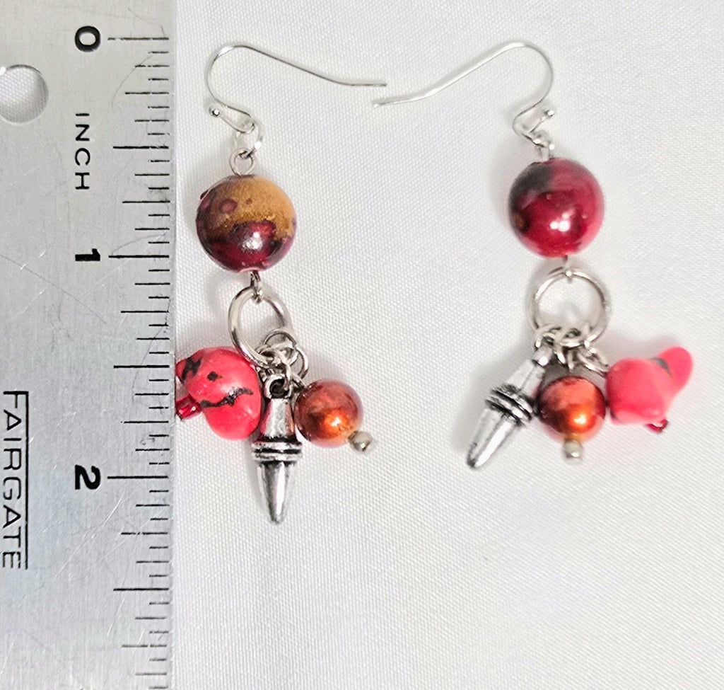 Red Bohemian Chic Rustic Mixed Beaded Statement Earrings. Southwestern Aesthetic