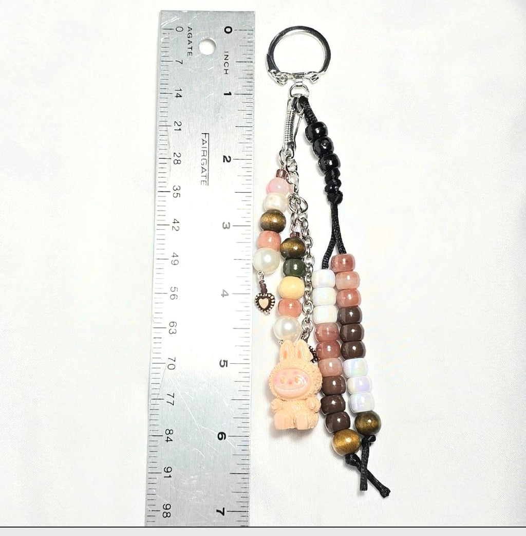 New Brown Labubu Inspired  Multi Strand Mixed Beaded Bag Charm Key Holder Keychain