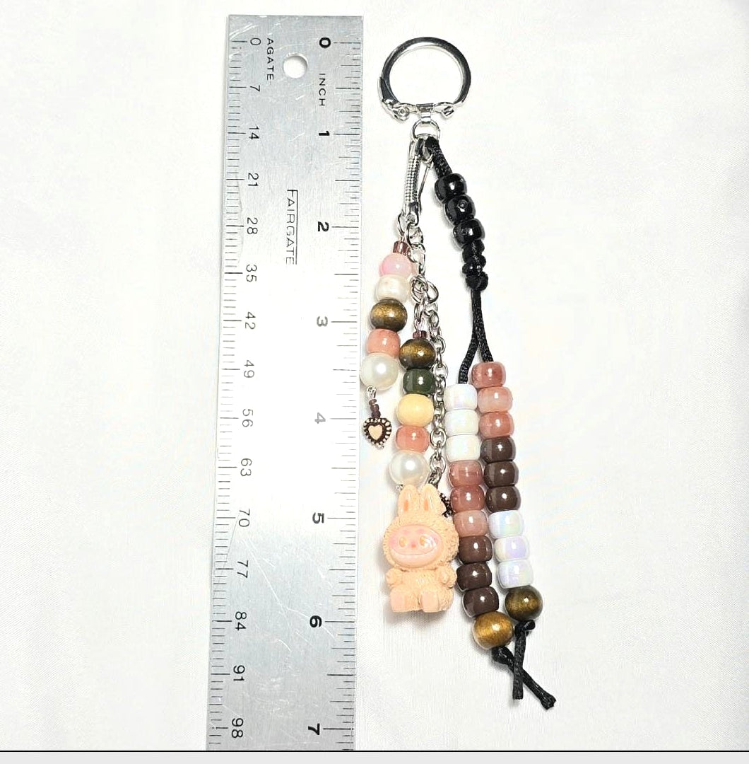New Brown Labubu Inspired  Multi Strand Mixed Beaded Bag Charm Key Holder Keychain