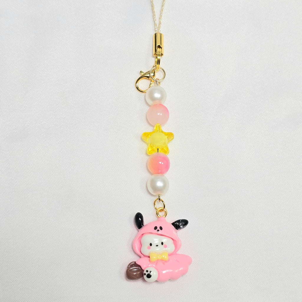 Cute Pink Pochacco Kawaii Beaded Key Chain or Phone Charm