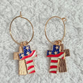 Cross Enamel American Flag  Patriotic Independence Day July 4th  Themed Earrings