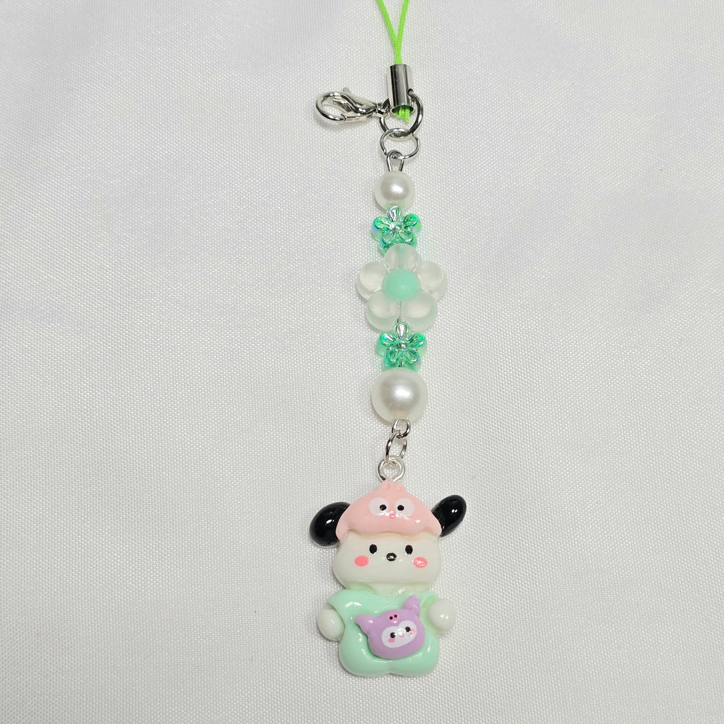 Cute Green Pochacco Kawaii Beaded Key Chain or Phone Charm