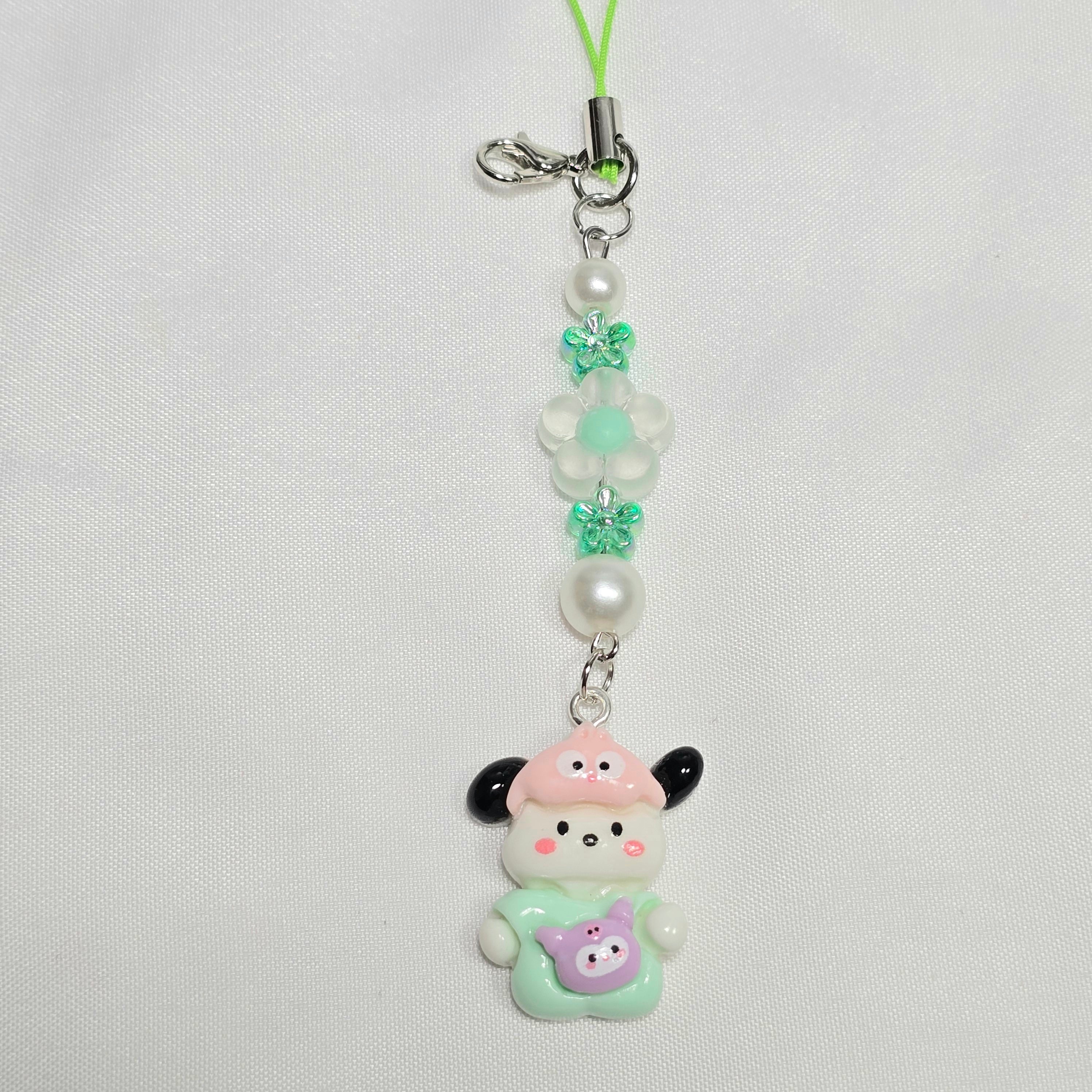 Cute Green Pochacco Kawaii Beaded Key Chain or Phone Charm