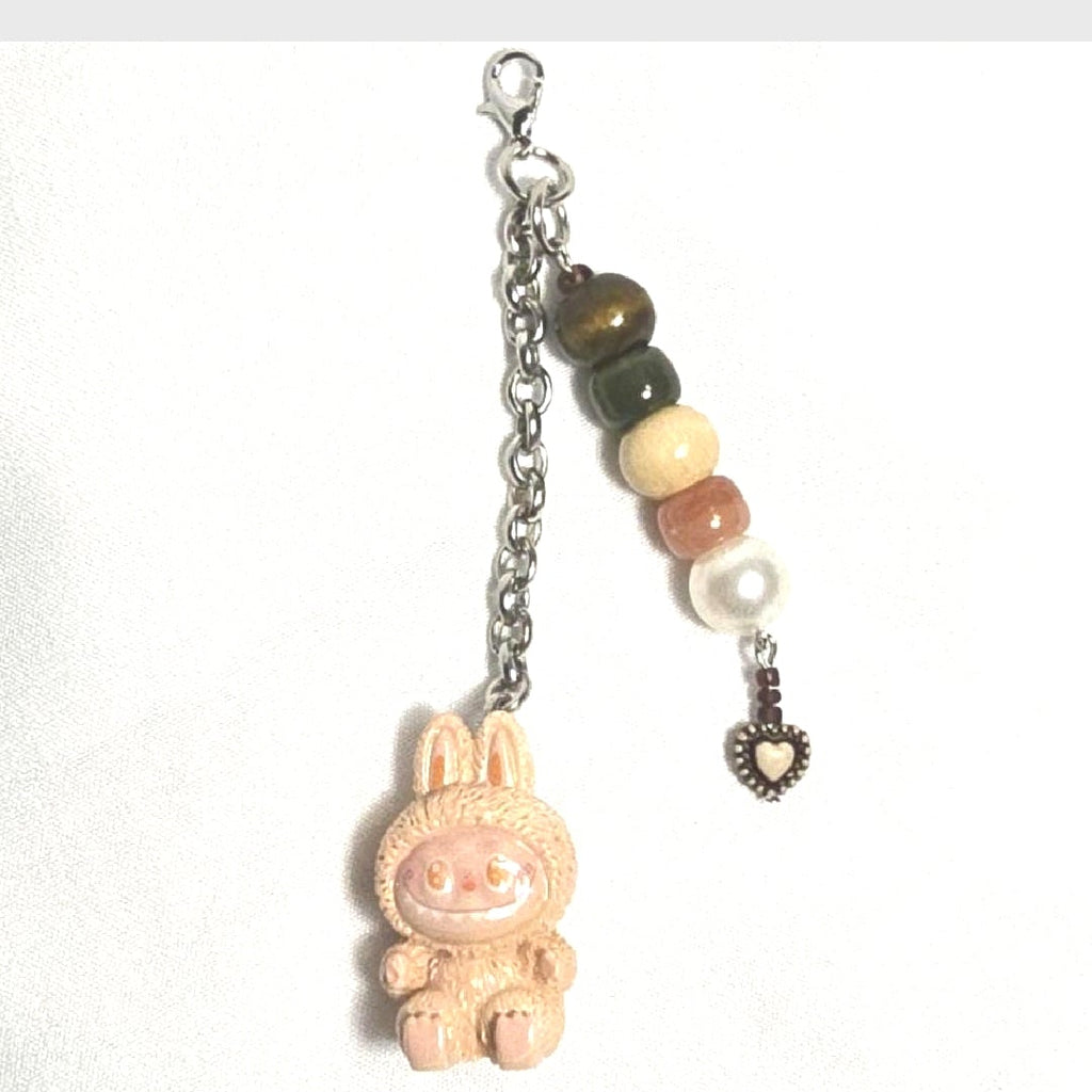 New Brown Labubu Inspired  Multi Strand Mixed Beaded Bag Charm Key Holder Keychain