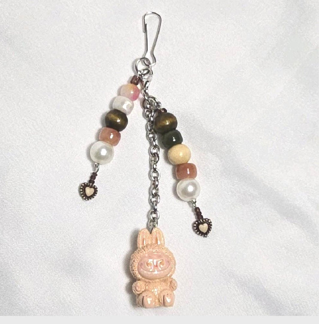 New Brown Labubu Inspired  Multi Strand Mixed Beaded Bag Charm Key Holder Keychain