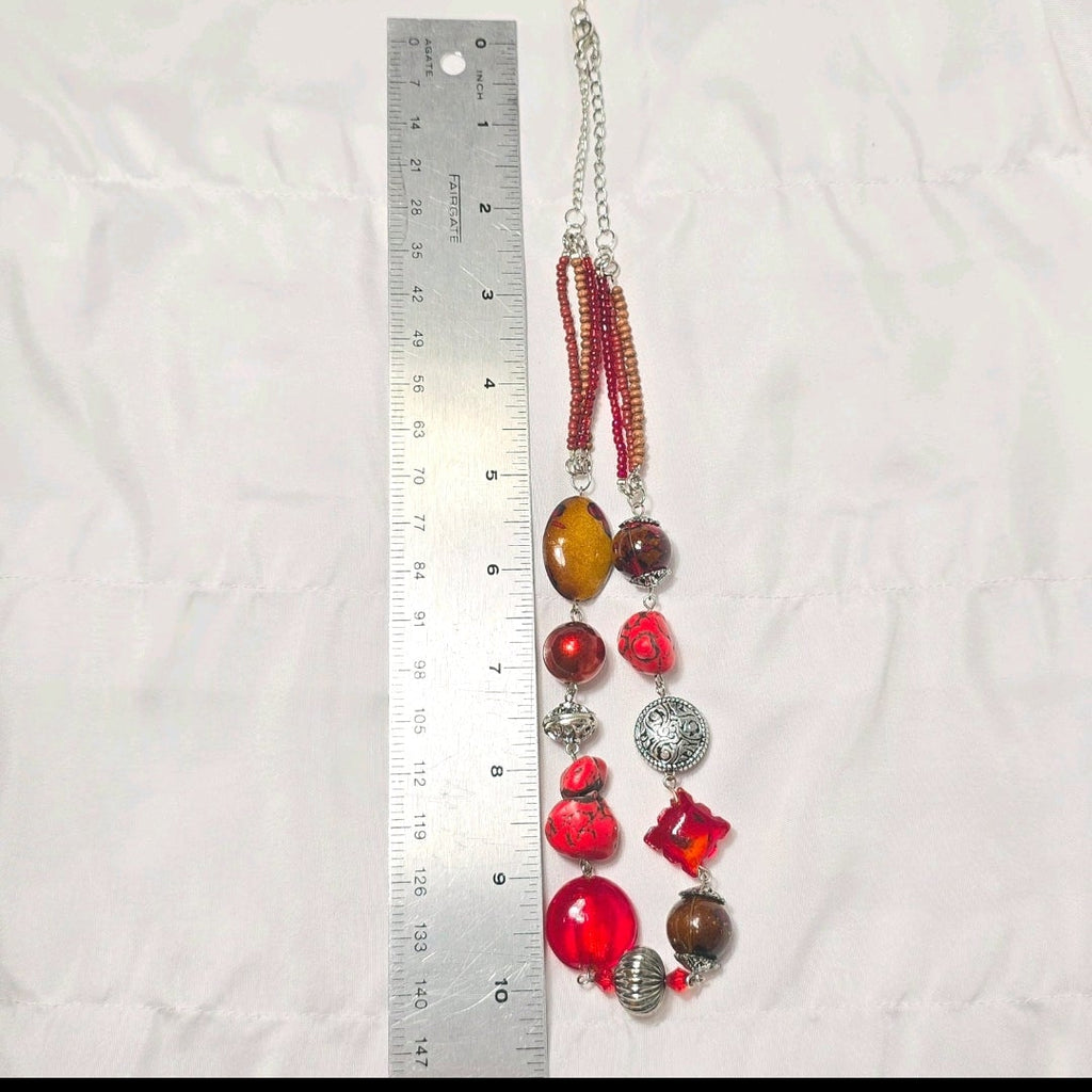 Upcycled Vintage Chicos Red Beaded Bohemian Preppy Y2K Jewelry Necklace Set
