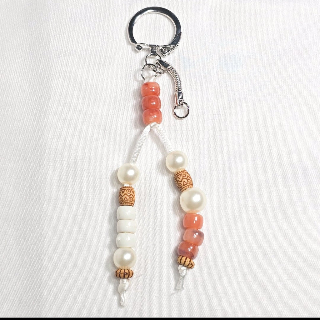 New Pastel Orange Labubu Inspired  Multi Strand Mixed Beaded Bag Charm Key Holder Keychain