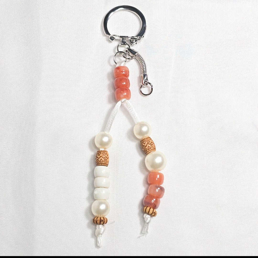 New Pastel Orange Labubu Inspired  Multi Strand Mixed Beaded Bag Charm Key Holder Keychain