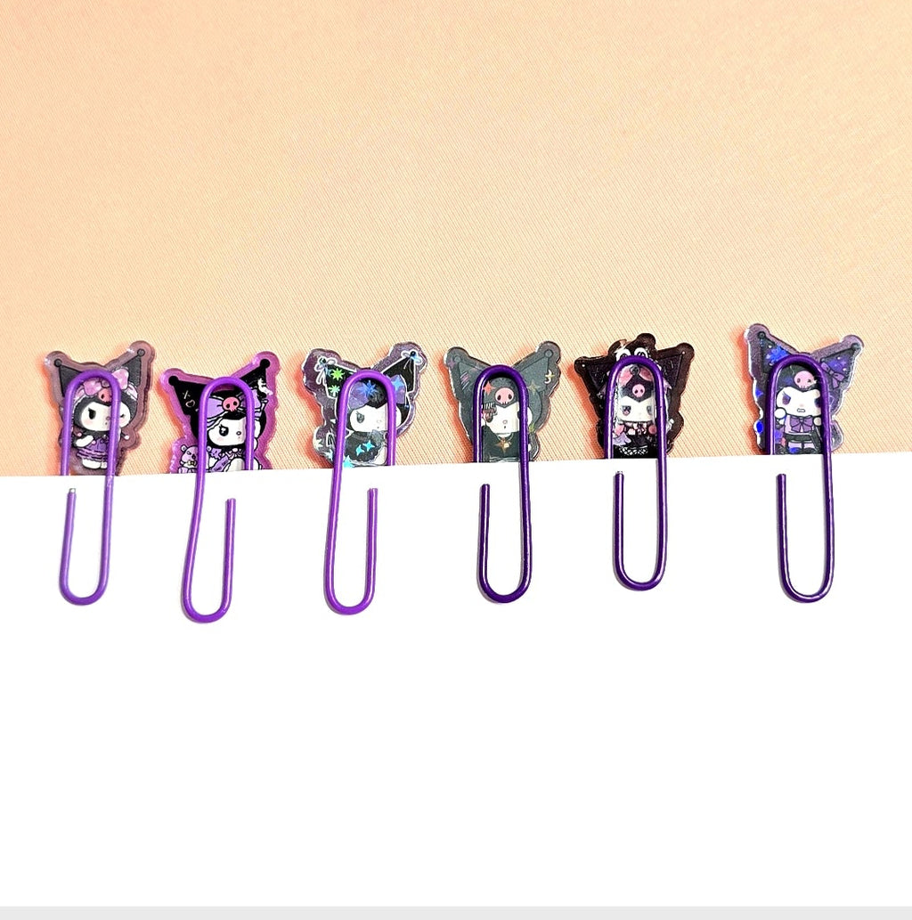 Kuromi Decorated Purple Paper Clips Metal Clip Set of 6