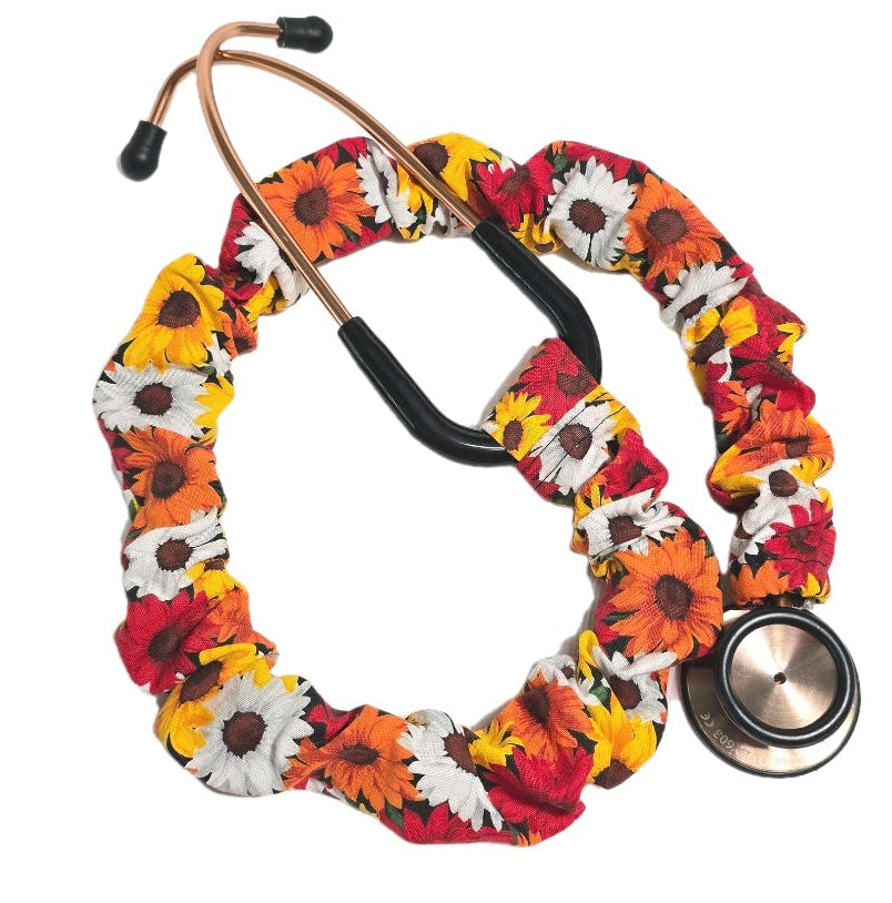 Handmade Colorful Sunflower Print Stethoscope Cover Sleeve Scrunchie