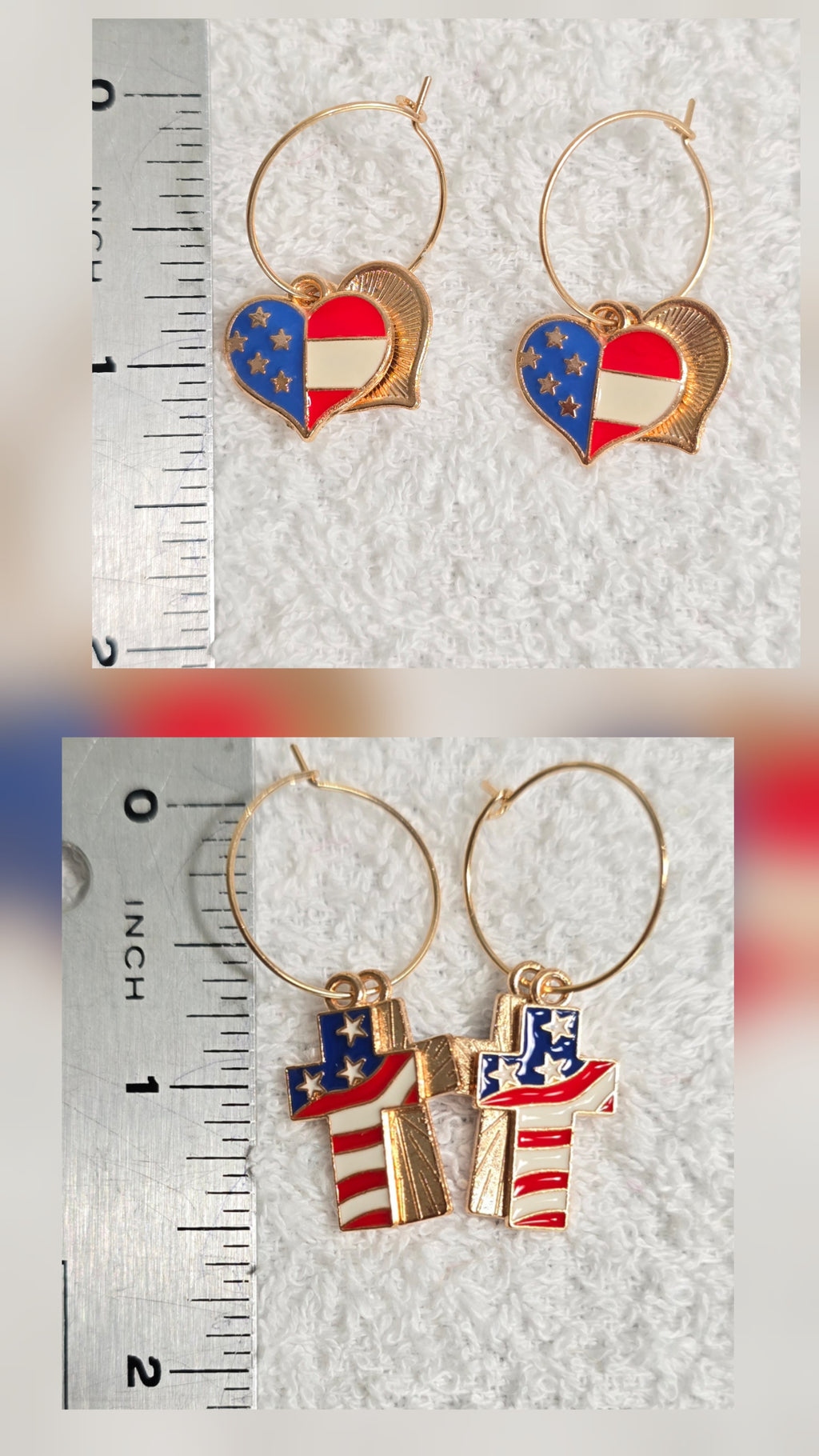 2 Pairs of Enamel American Flag  Patriotic Independence Day July 4th  Themed Earrings