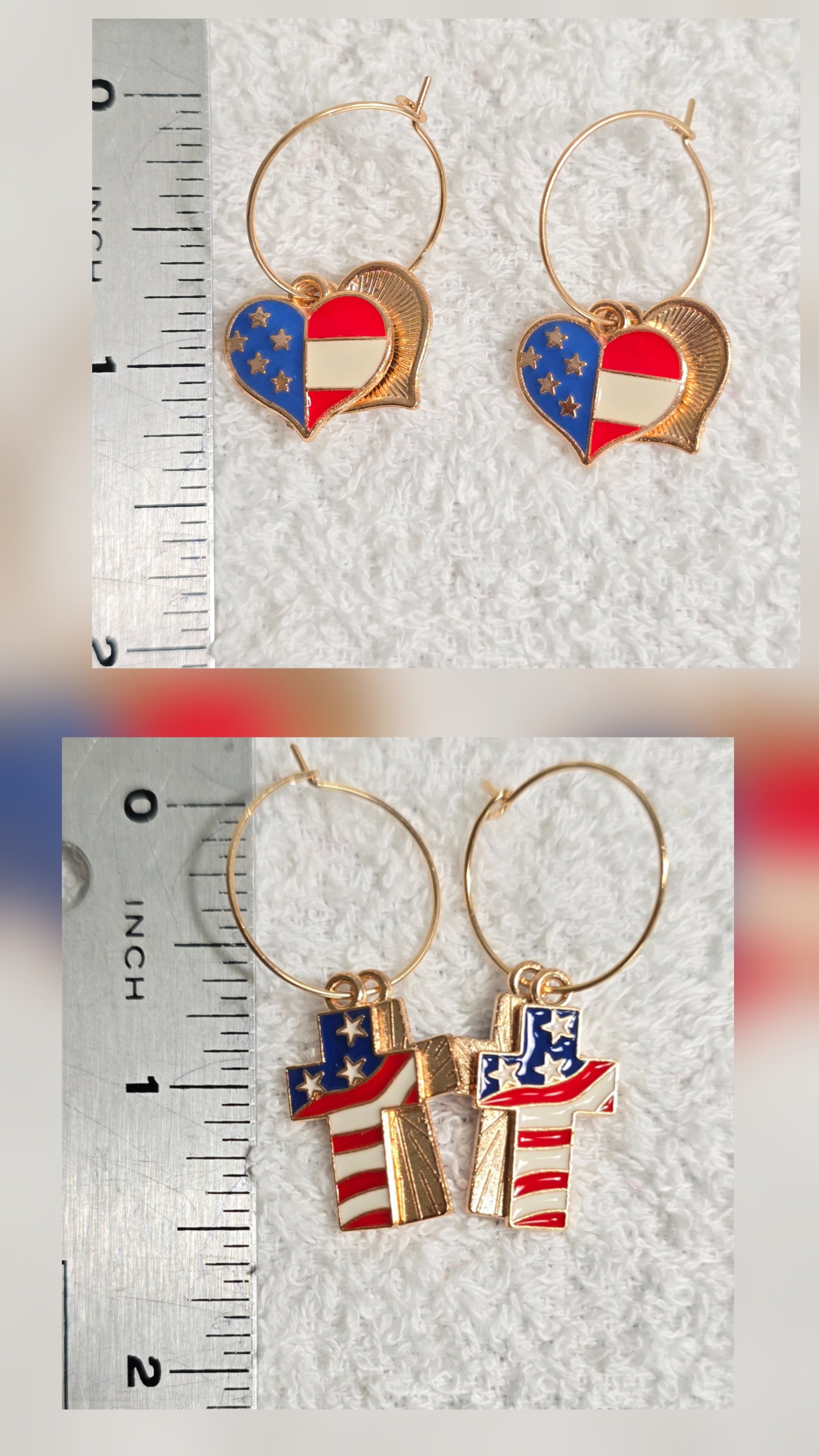2 Pairs of Enamel American Flag  Patriotic Independence Day July 4th  Themed Earrings