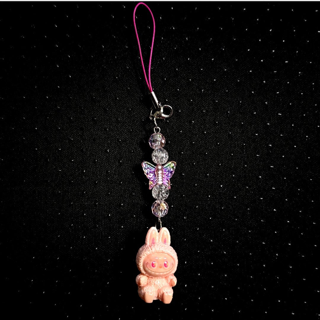 Cute Pastel Orange Kawaii Beaded Monster Key Chain or Phone Charm