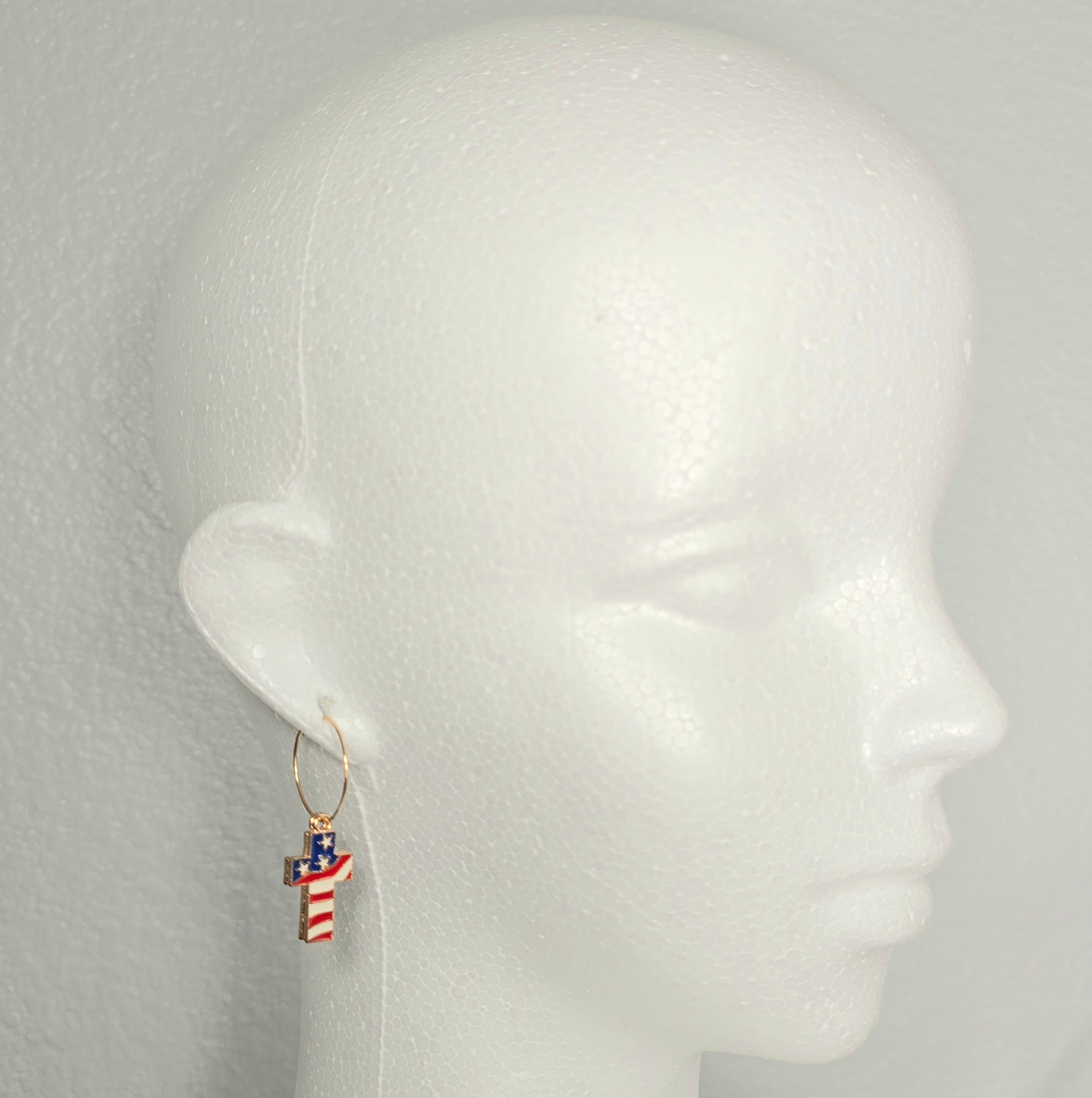Cross Enamel American Flag  Patriotic Independence Day July 4th  Themed Earrings