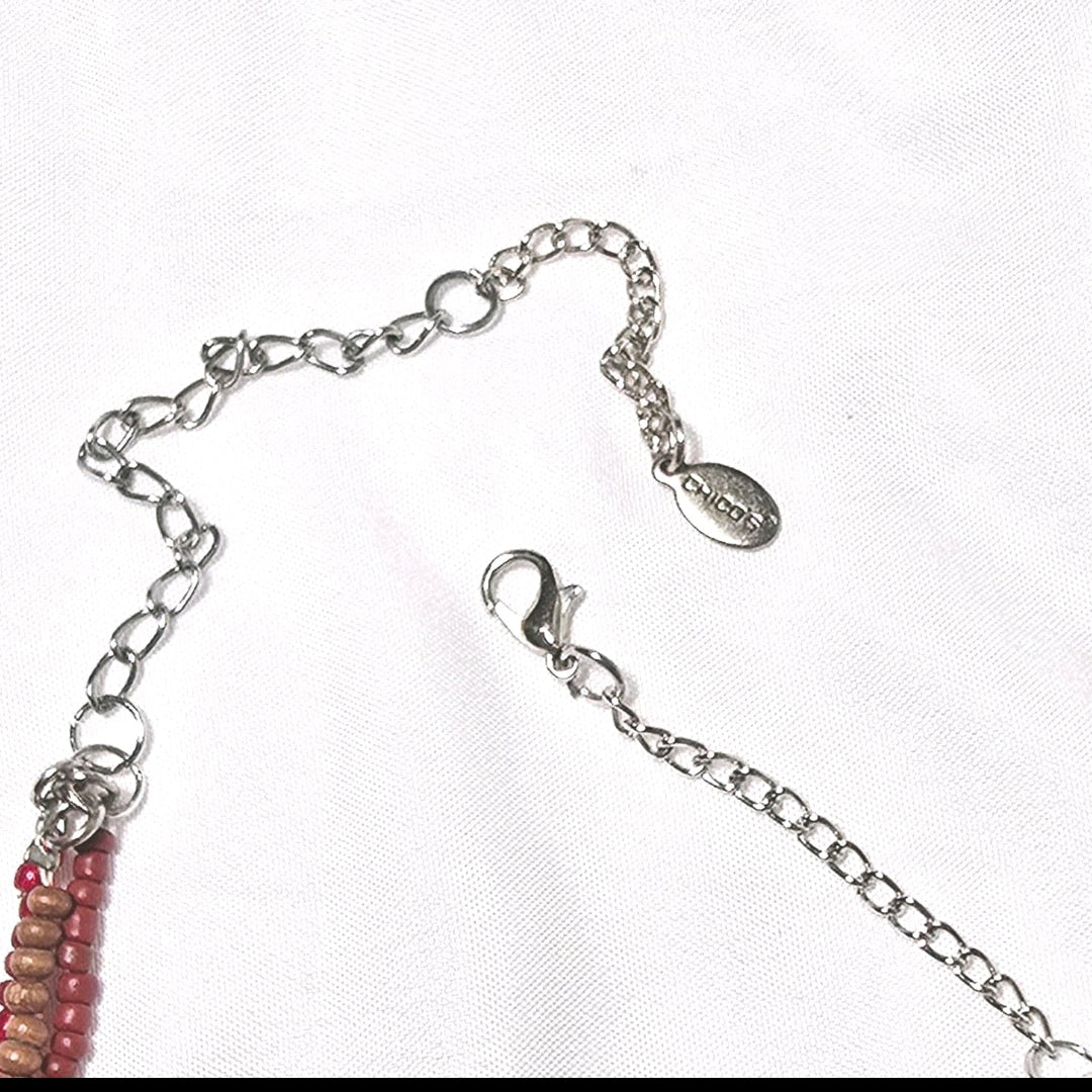 Upcycled Vintage Chicos Red Beaded Bohemian Preppy Y2K Jewelry Necklace Set