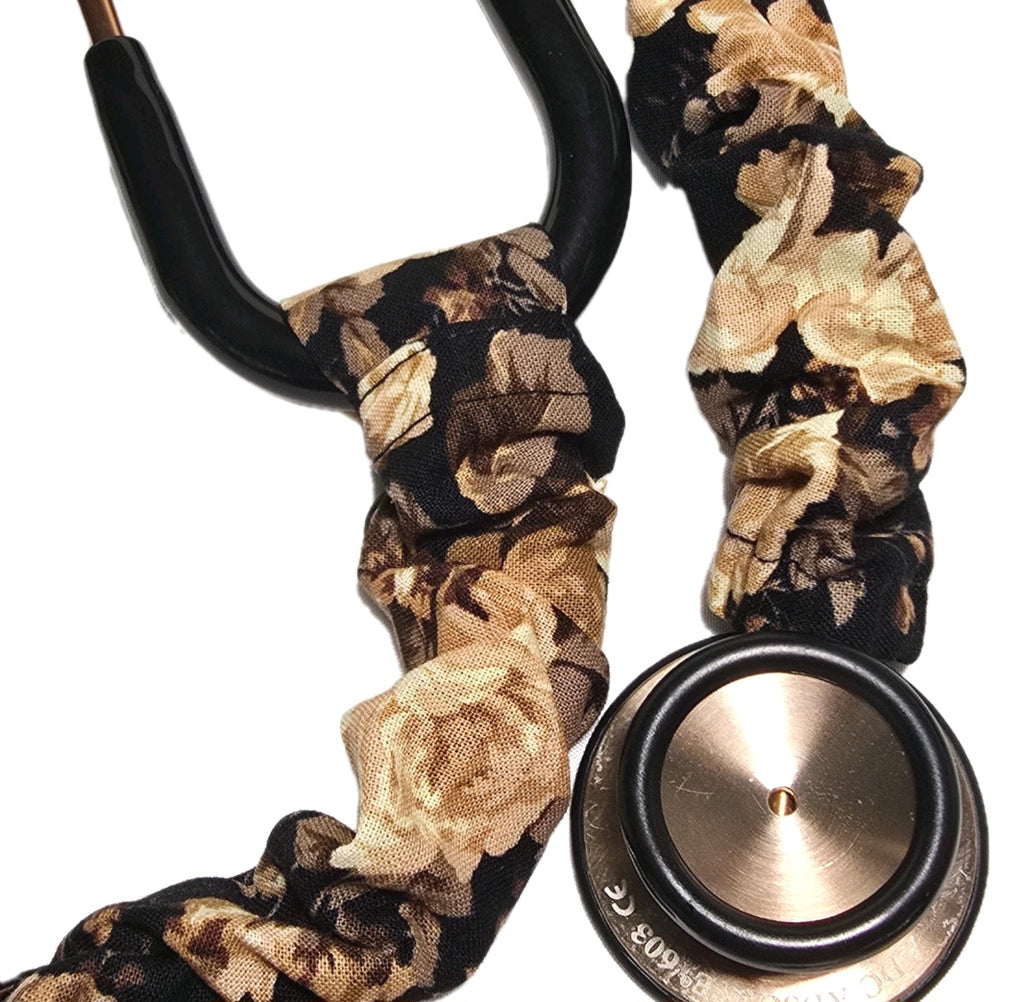 Handmade Black Floral Rose Print Stethoscope Sleeve: Cotton Cover