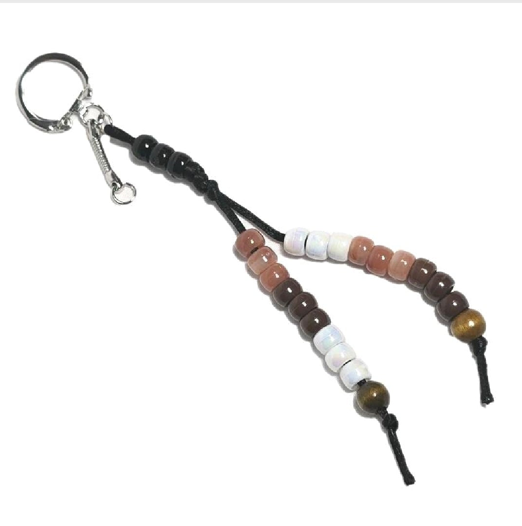 New Brown Labubu Inspired  Multi Strand Mixed Beaded Bag Charm Key Holder Keychain