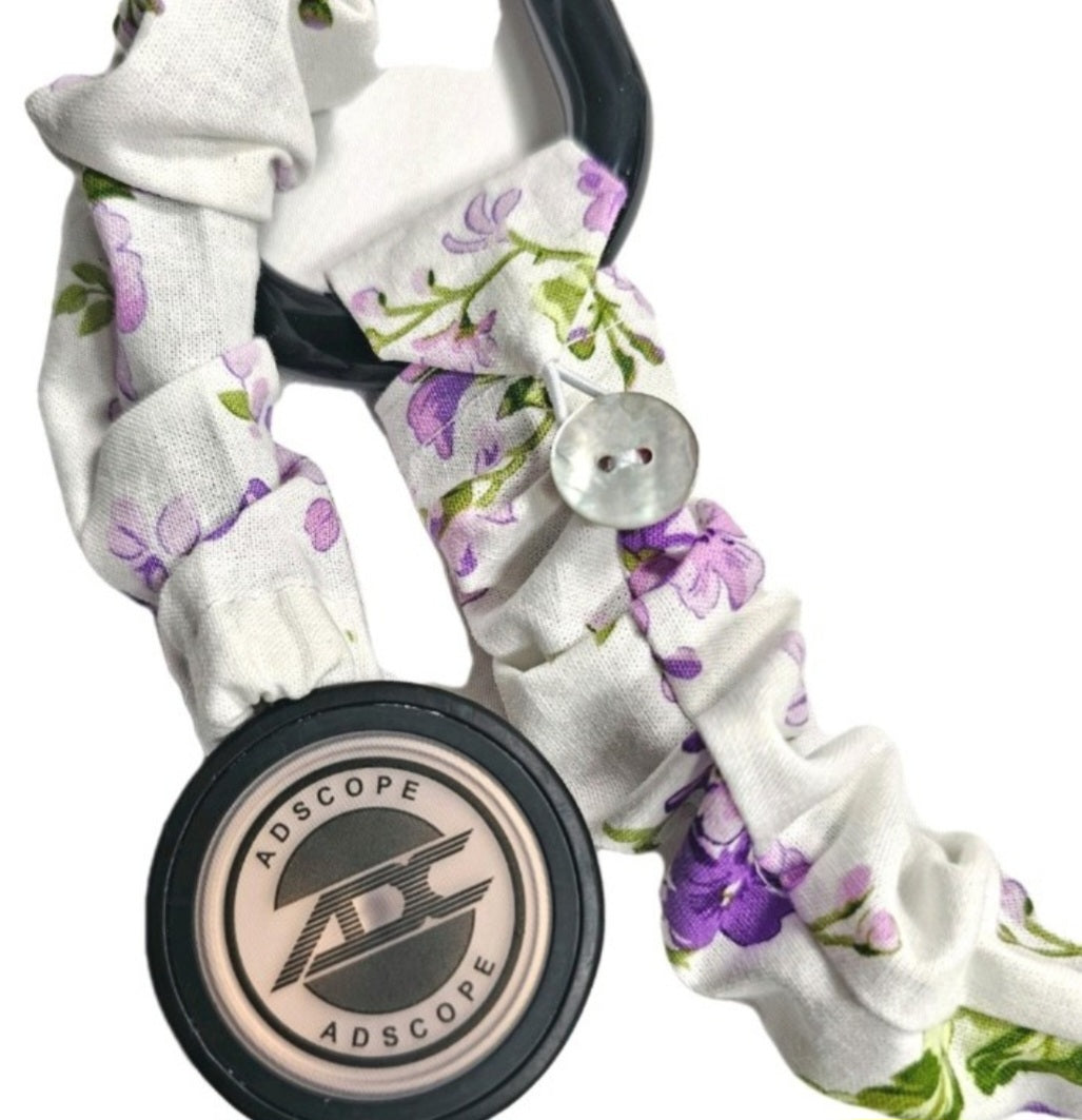 Handmade White with Purple Lavander Floral  Stethoscope Sleeve: Cotton Cover