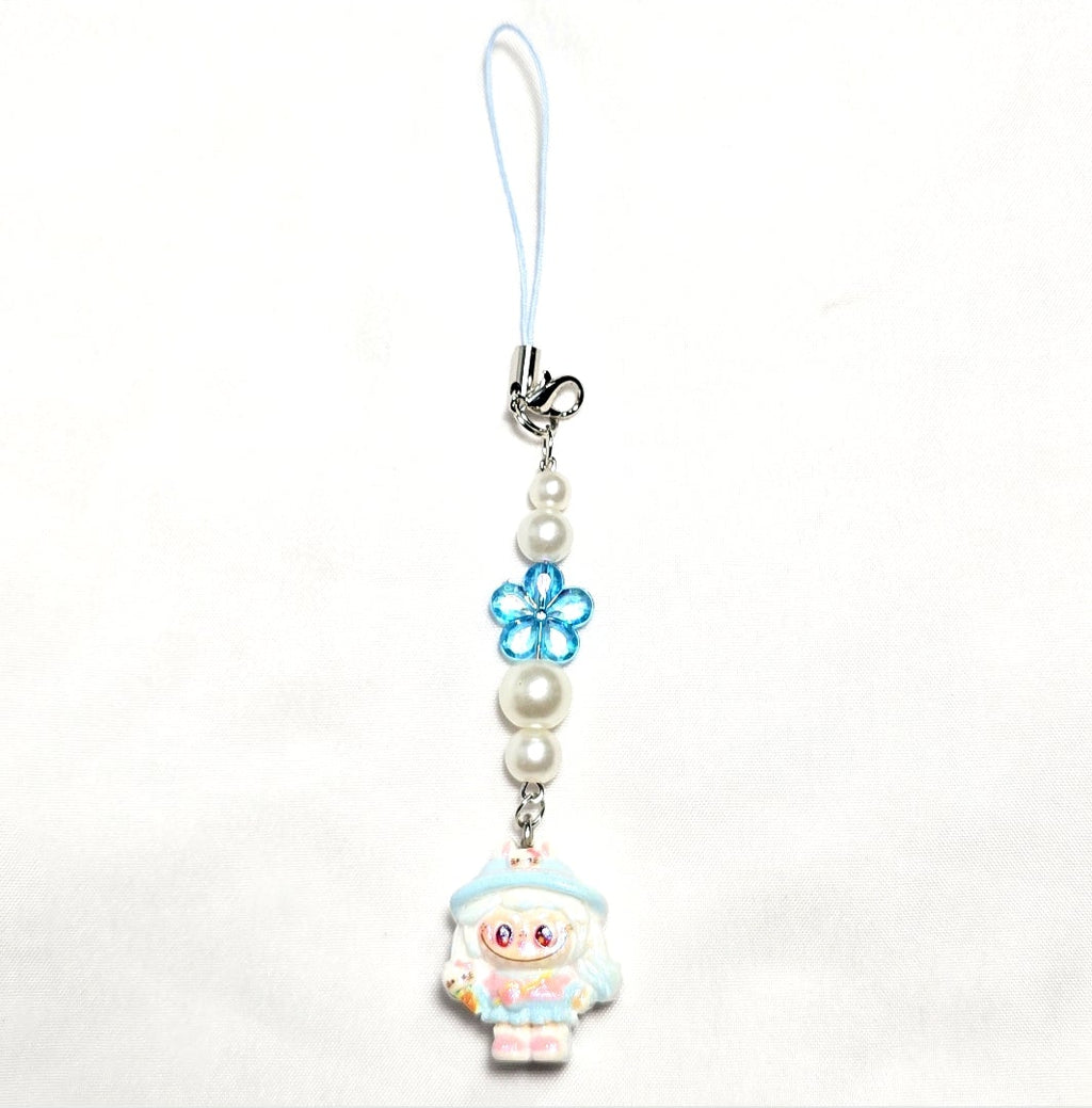 Kawaii Beaded Pastel Blue Monster Girl Phone Charm, Keychain, Bag Accessory
