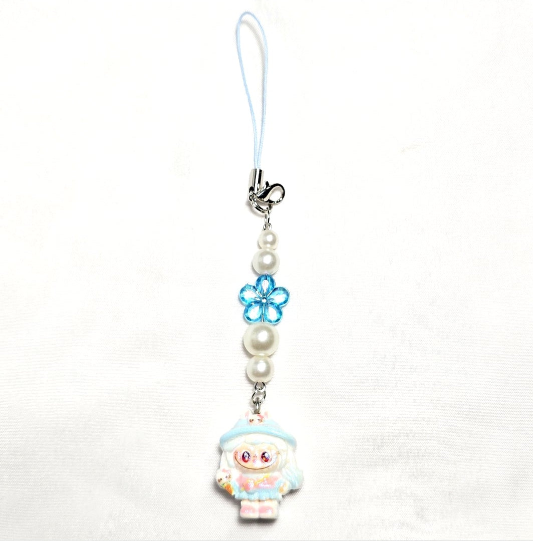 Kawaii Beaded Pastel Blue Monster Girl Phone Charm, Keychain, Bag Accessory