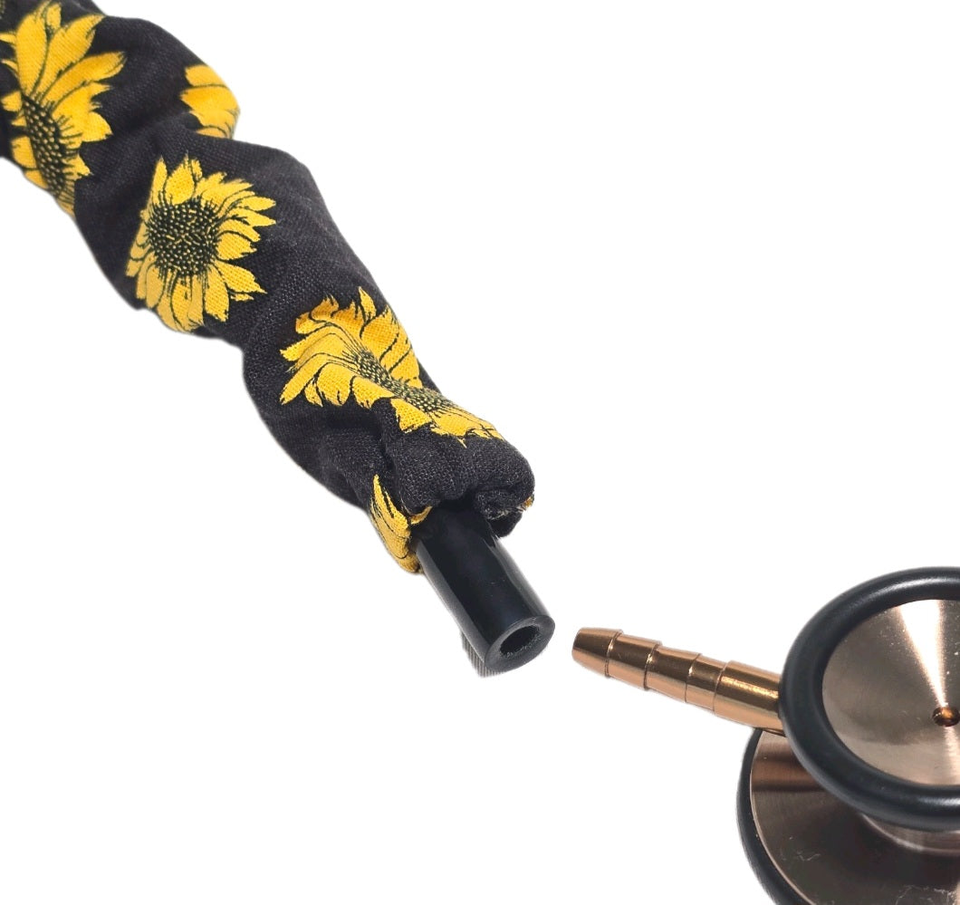 Sunflower Print Stethoscope Cover Scrunchie - Black & Yellow