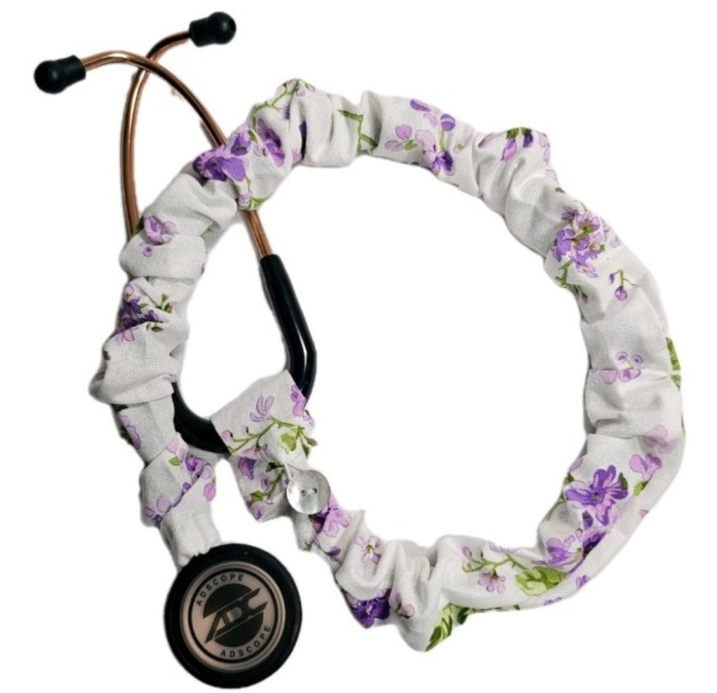 Handmade White with Purple Lavander Floral  Stethoscope Sleeve: Cotton Cover