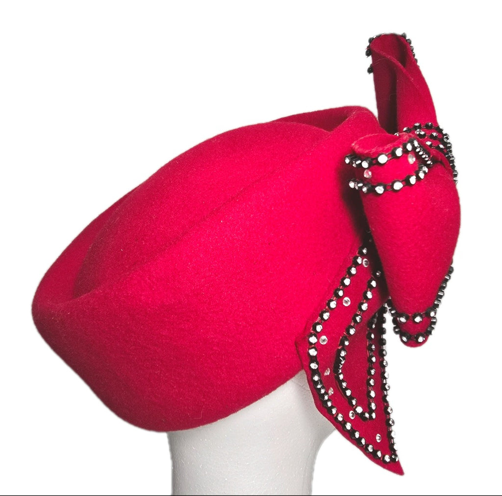 Hopeless Romantic 100% Wool  Red Church Wedding Derby Fascinator Hat with Bow