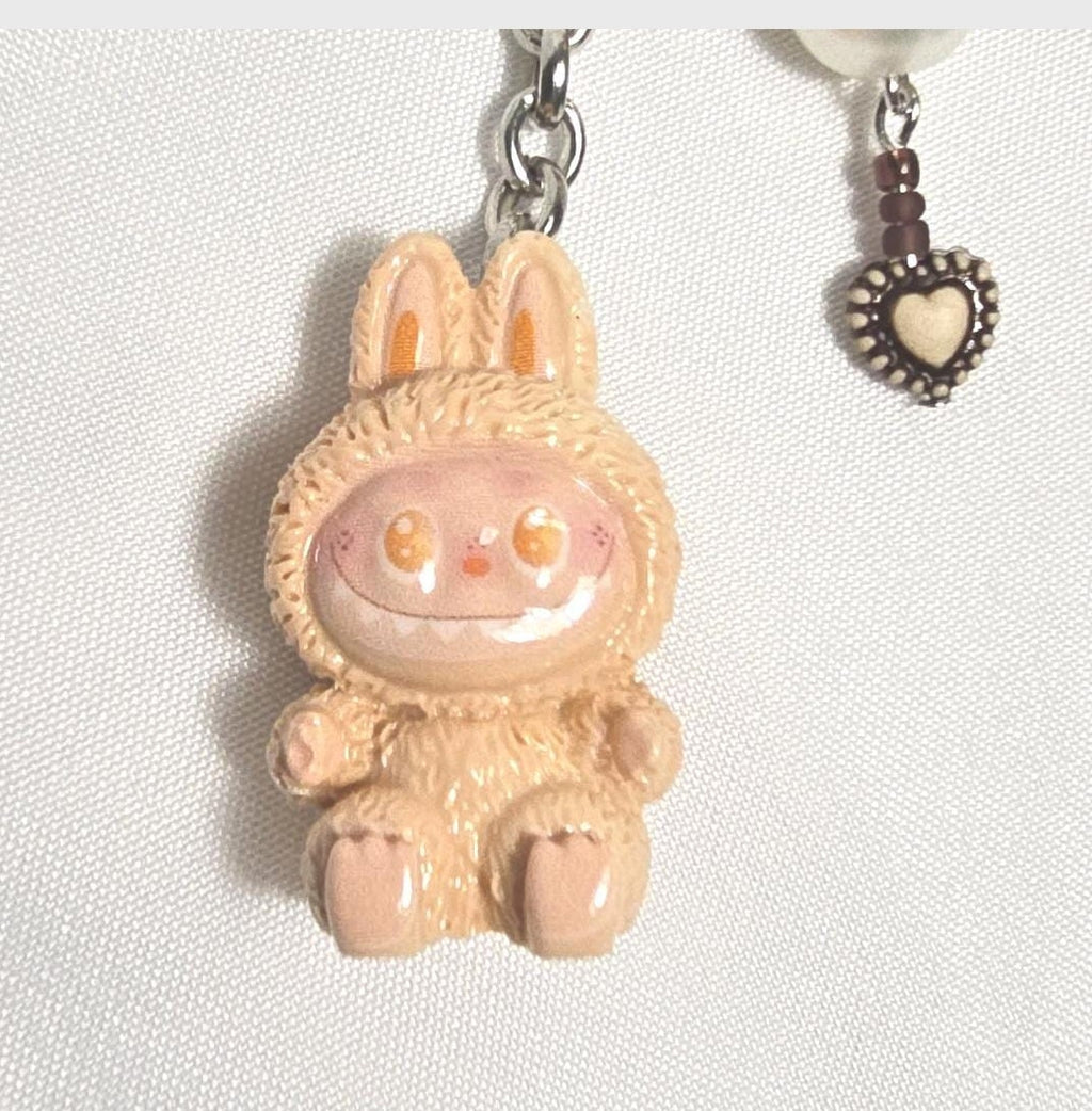 New Brown Labubu Inspired  Multi Strand Mixed Beaded Bag Charm Key Holder Keychain