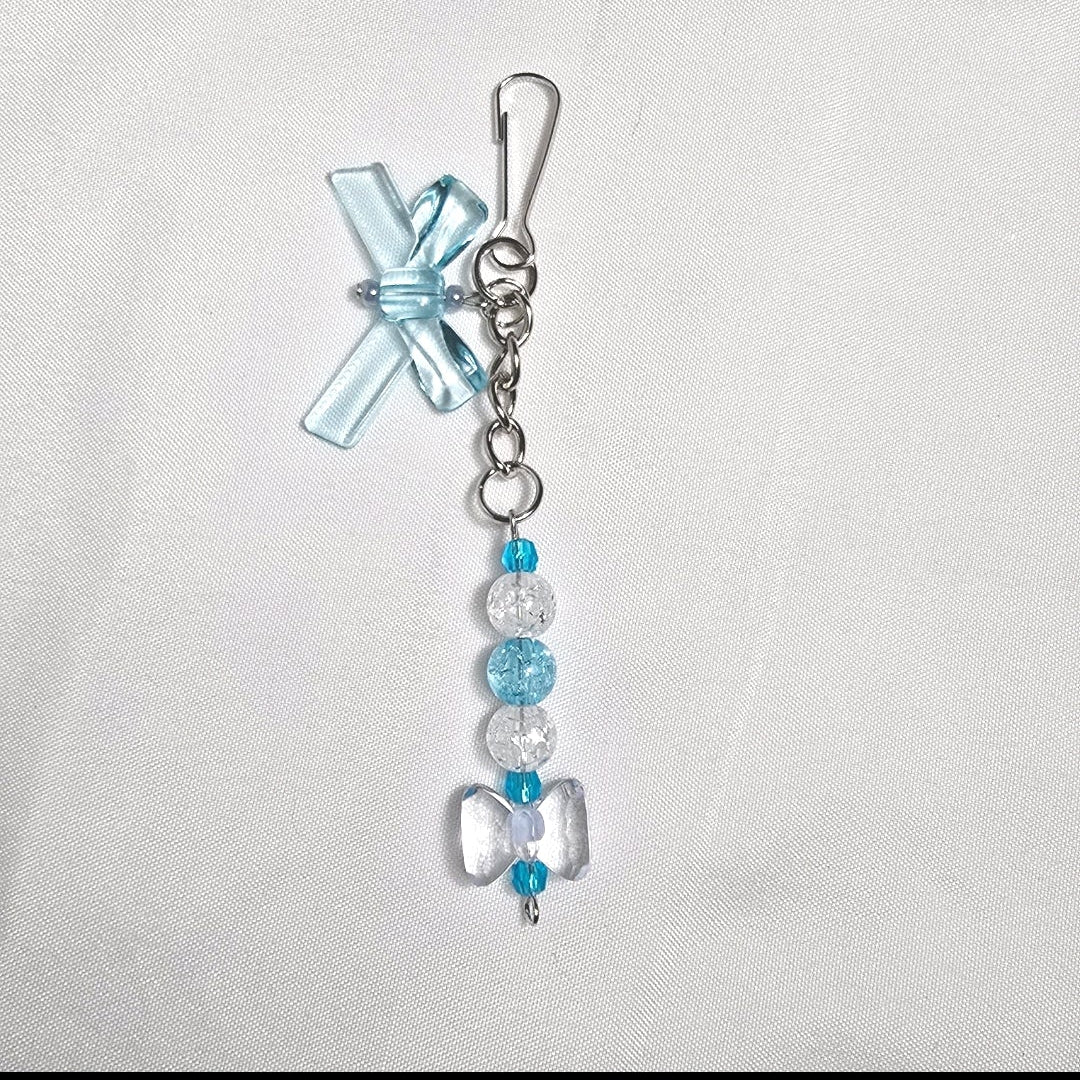 New Pastel Blue Labubu Inspired  Multi Strand Mixed Beaded Bag Charm Key Holder Keychain
