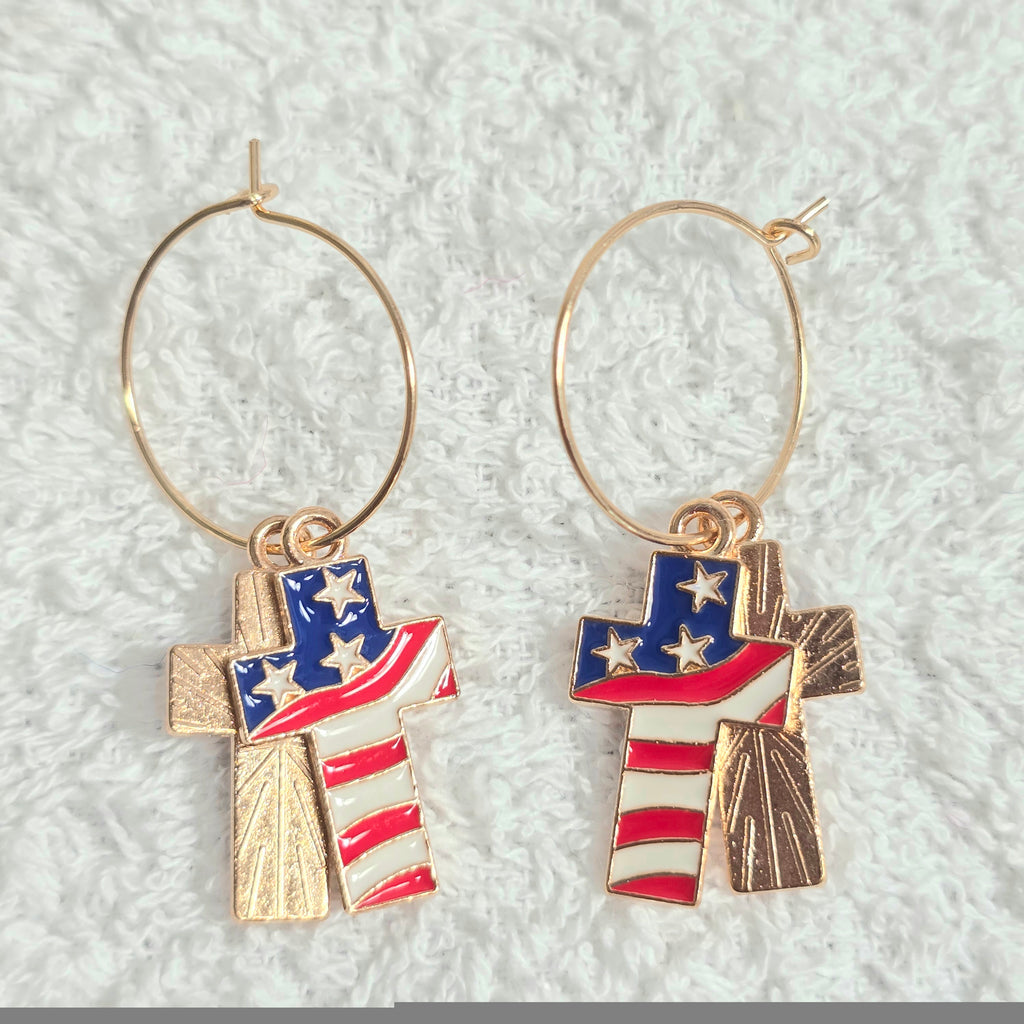 2 Pairs of Enamel American Flag  Patriotic Independence Day July 4th  Themed Earrings