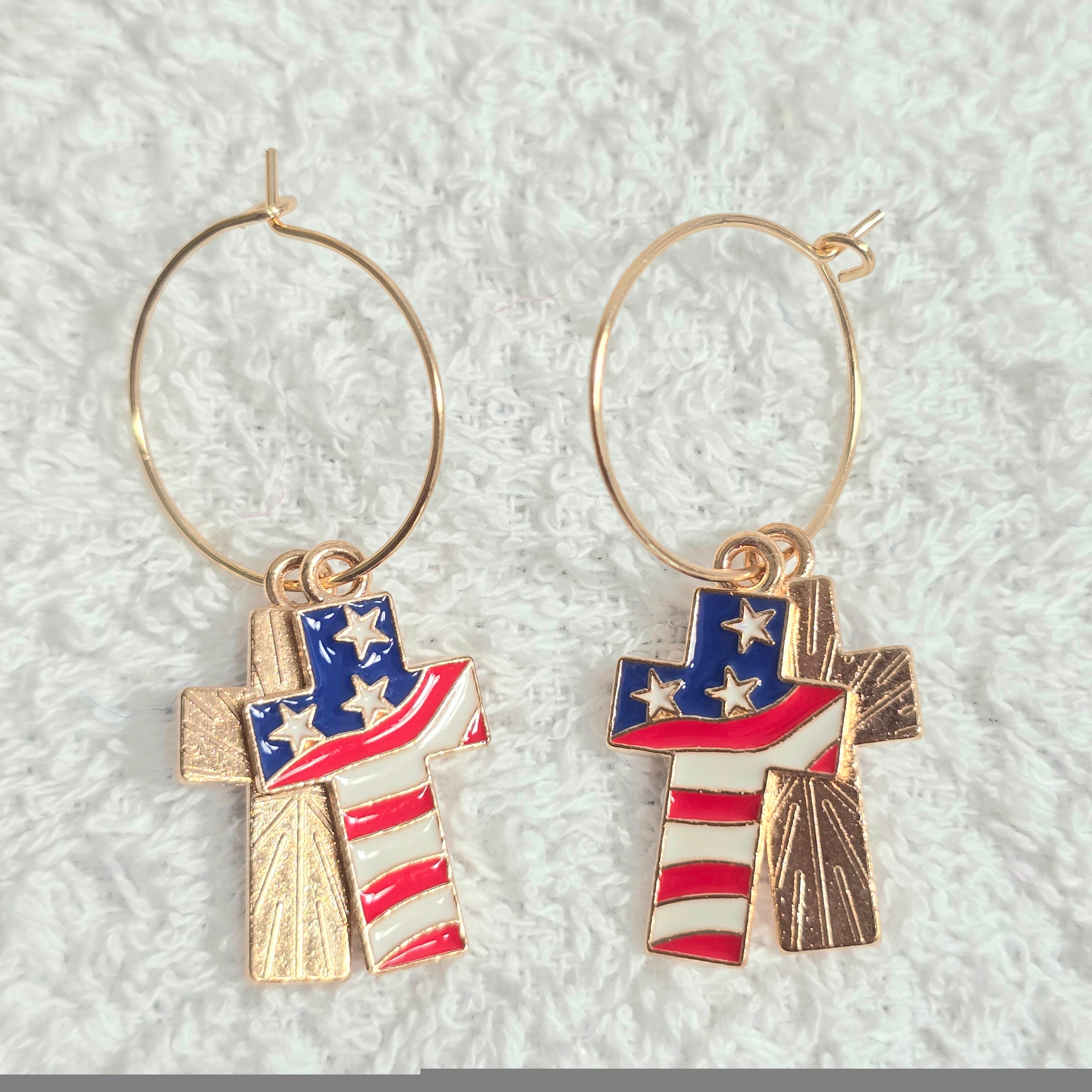 2 Pairs of Enamel American Flag  Patriotic Independence Day July 4th  Themed Earrings