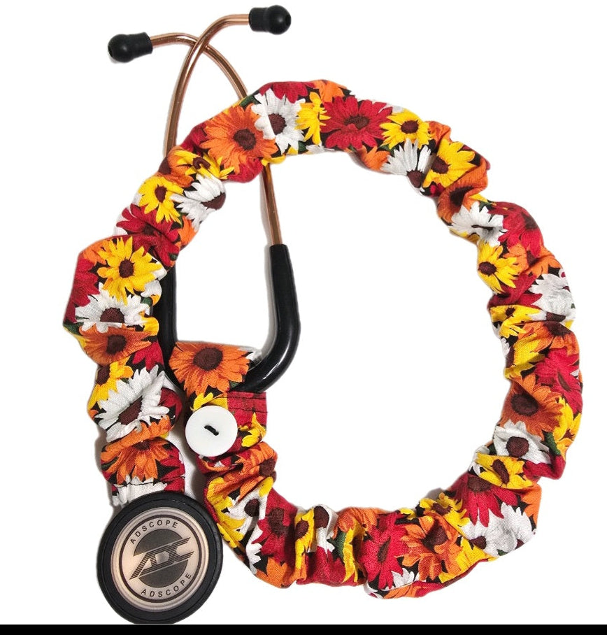 Handmade Colorful Sunflower Print Stethoscope Cover Sleeve Scrunchie