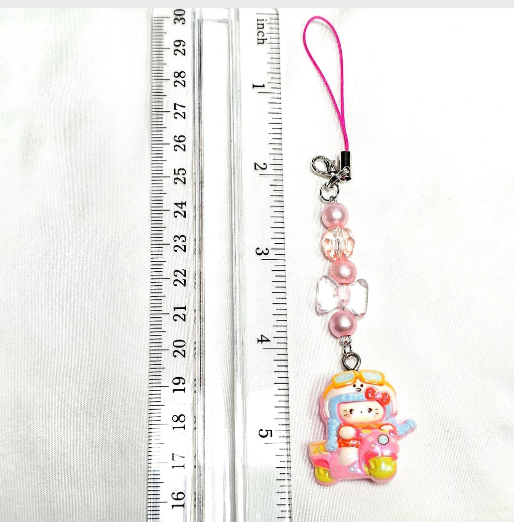Whimsical Kawaii Beaded Pink Kitty Girl Keychain or Phone Bag Charm